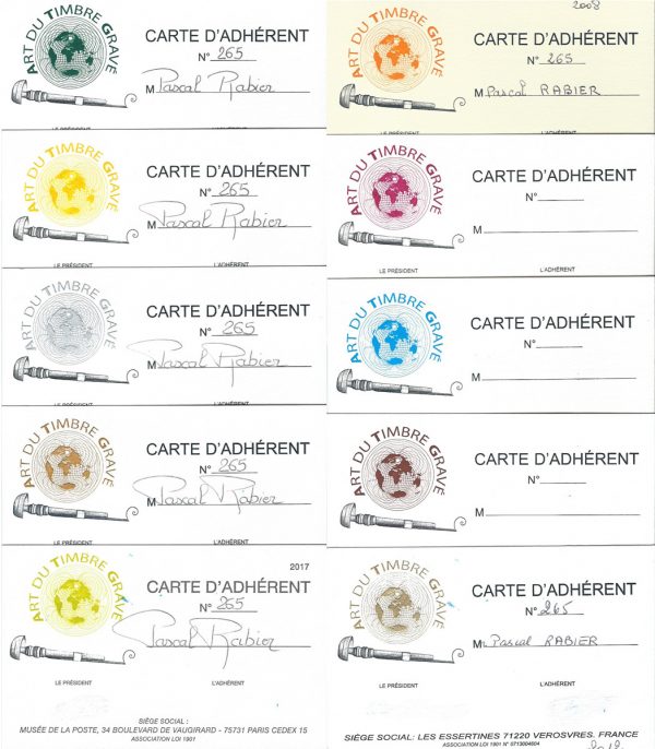 Cartes adhérents Art du Timbre Gravé 2008 à 2017