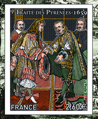 France. Les grandes heures de l'histoire de France : Marie-Thérèse d'Autriche et le Traité des Pyrénées, 2018 (création et gravure de Louis Boursier, impression taille-douce) (© La Poste/L. Boursier)