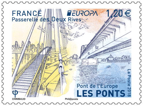 France. Europa, les Ponts, Strasbourg, 2018 (création de Sandrine Chimbaud, impression héliogravure) (© La Poste/S. Chimbaud)