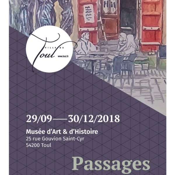 Carton d'invitation de l'exposition "Passages in the City" de Véronique Bandry, musée d'art et d'histoire, Toul, Meurthe-et-Moselle, 2018 (© V. Bandry)