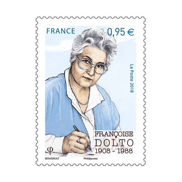 Françoise Dolto, 2018 (création de Sarah Bougault, impression héliogravure) (© La Poste/S. Bougault)