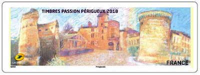 "Timbres Passion 2018" Périgueux, vignette LISA, 2018 (création de Pierre Bara, impression offset) (© La Poste/P. Bara)