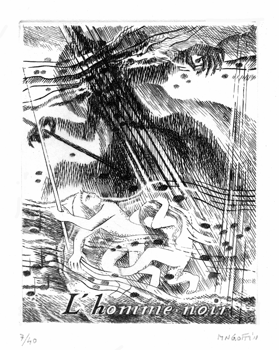 Marie-Noëlle Goffin, "L'homme noir" inspiré des scènes d'enfants de Robert Schumann, burin (©MN. Goffin)