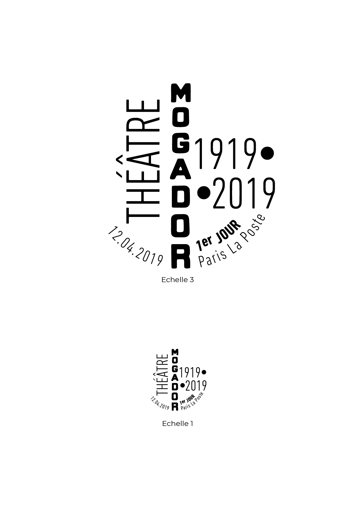 Timbre à date premier jour du timbre-poste Théâtre Mogador, 2019. Conception graphique de Florence Gendre. (© La Poste/F. Gendre)