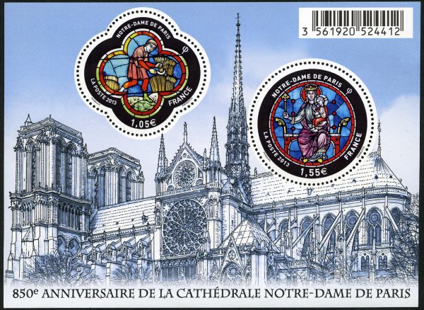 850 ème anniversaire de la cathédrale Notre-Dame de Paris, 2013 (création et gravure de Claude Andréotto, impression mixte, taille-douce et offset) © La Poste/C. Andréotto