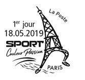 Oblitération premier jour du bloc de timbres "Un tour du monde sportif", conception graphique Sandrine Chimbaud © La Poste/S. Chimbaud