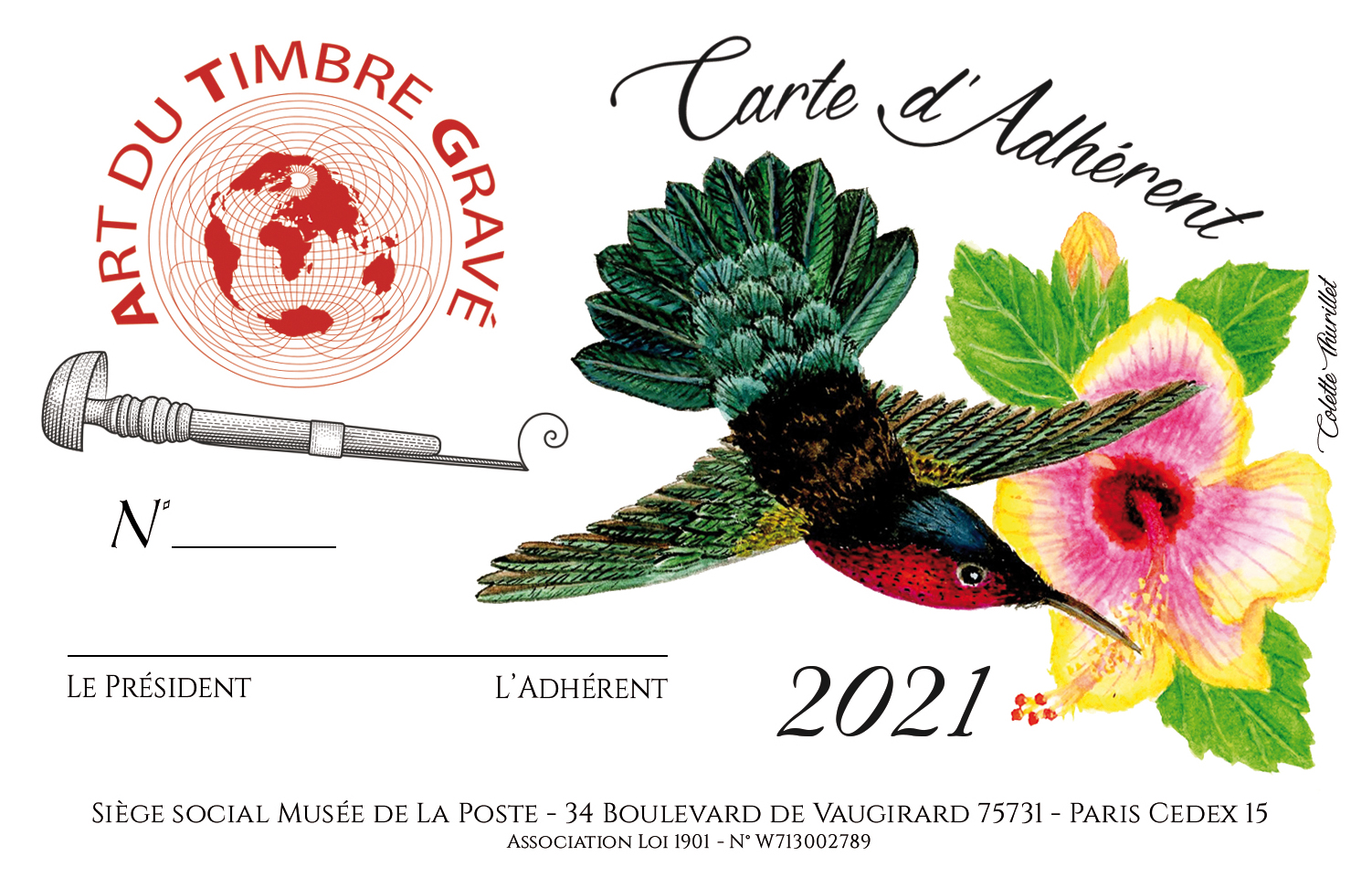 La carte d&rsquo;adhérent ATG 2021 illustrée par Colette Thurillet