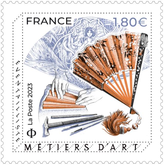 Sophie Beaujard dédicace à Romans-sur-Isère le timbre ＂Métiers d'art : Eventailliste＂