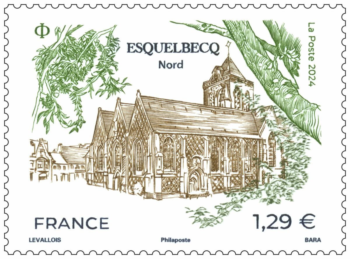 Pierre Bara grave le timbre Esquelbecq dessiné par Stéphane Levallois