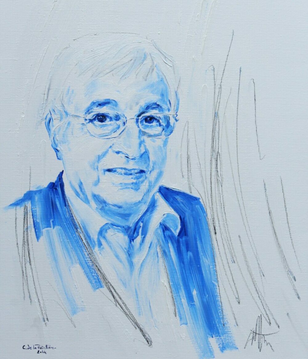 Cyril de La Patellière, Portrait d'Yves Beaujard, huile sur toile, 36  x46 cm, 2024. Réalisé en hommage au graveur Yves Beaujard pour la revue Del. et Sculp. de l'Art du Timbre Gravé (© C. de La Patellière)