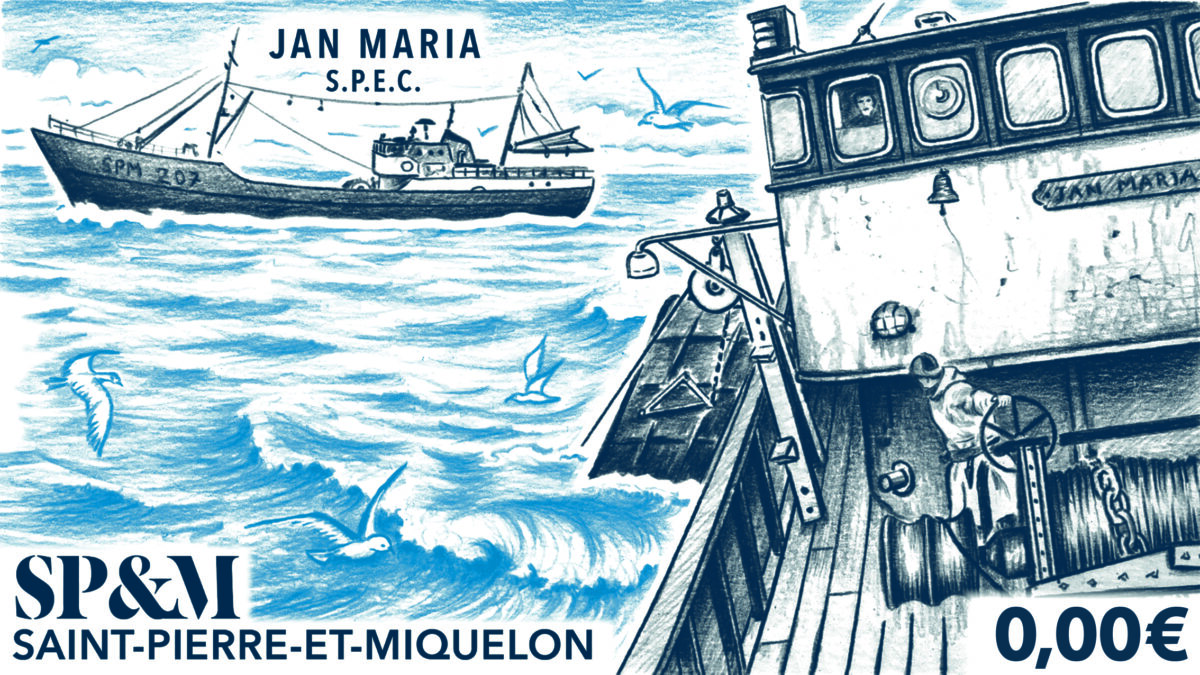 Patrick Dérible dessine le timbre Jan Maria gravé par Pierre Bara