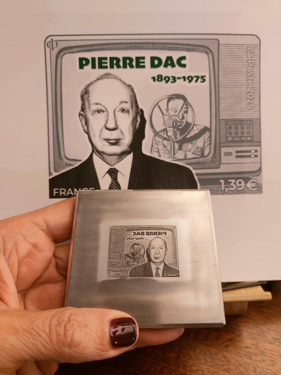 poinçon du timbre Pierre Dac, 2025 (création et gravure Elsa Catelin) (©Elsa Catelin)