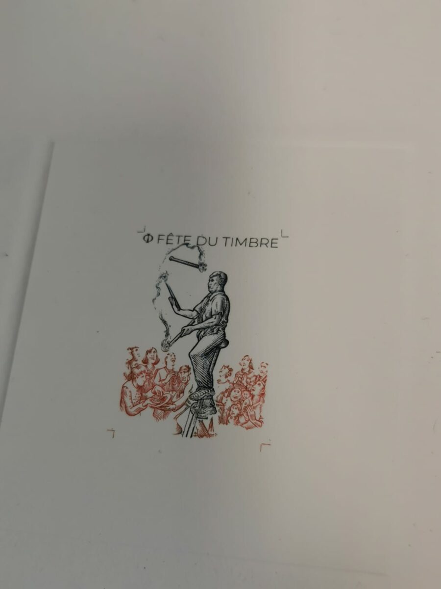 épreuve d'état bicolore du timbre le jongleur 2025 ©L.Genty