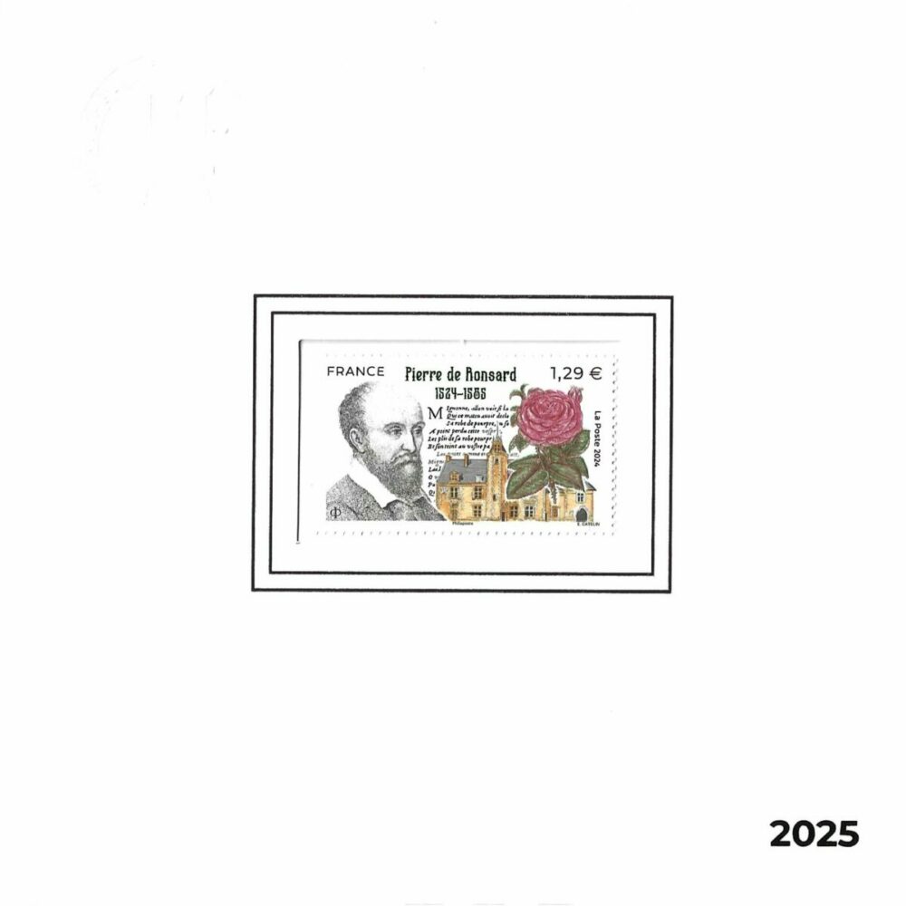 Philaposte, carte de voeux 2025, avec timbre de Pierre de Ronsard collé d'Elsa Catelin (© Philaposte)