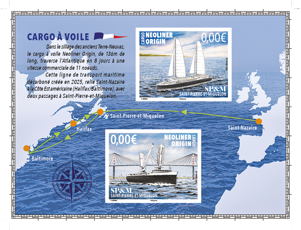 Patrick Dérible dessine le bloc cargo à voile gravé par Pierre Albuisson