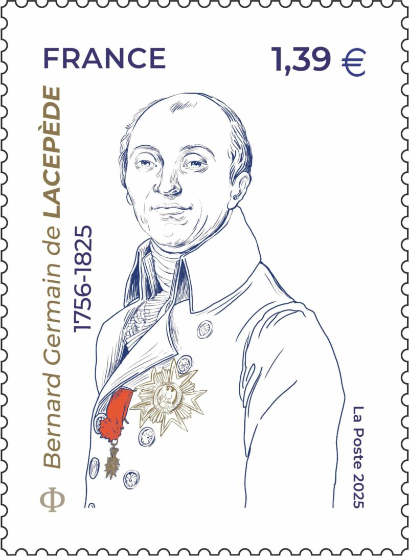 André Lavergne grave le timbre Bernard Germain de Lacepède dessiné par Geneviève Marot