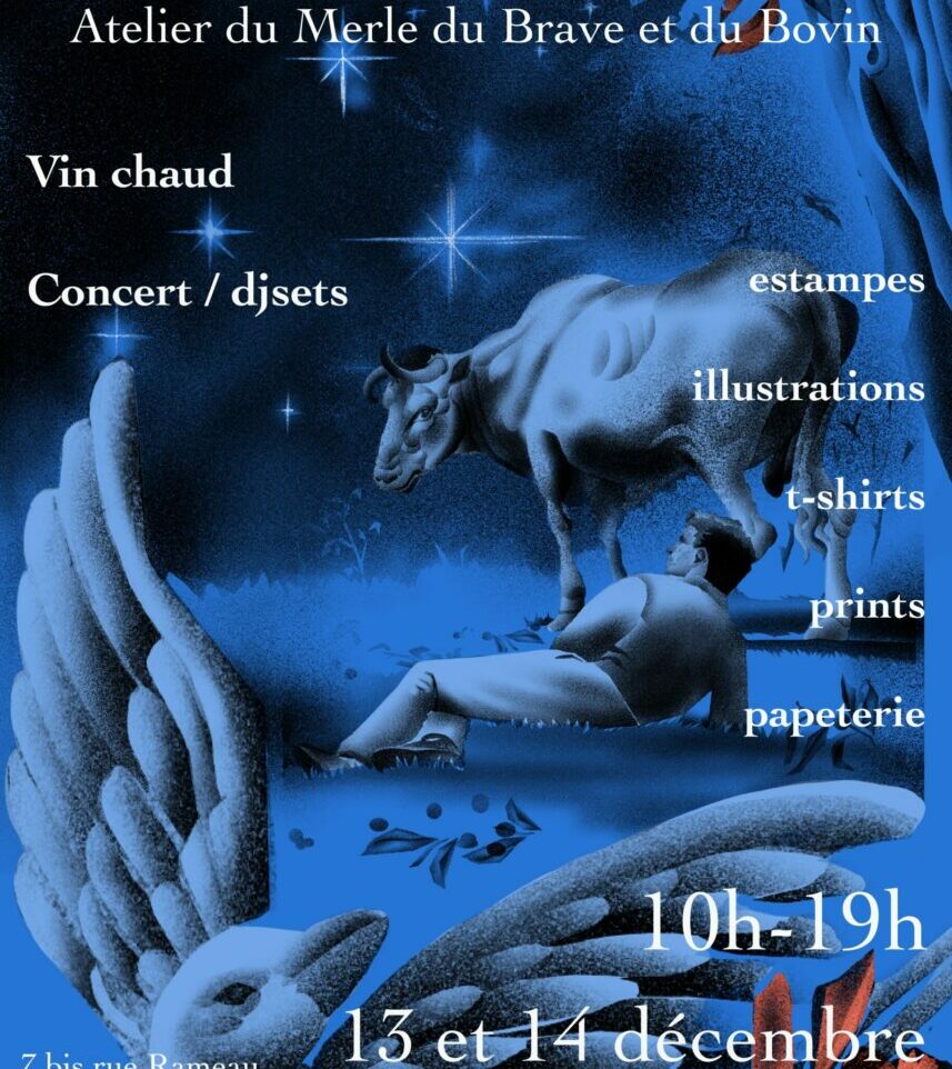 Marché de Noël à l&rsquo;atelier de gravure du Merle, du Brave et du Bovin à Paris 2ème
