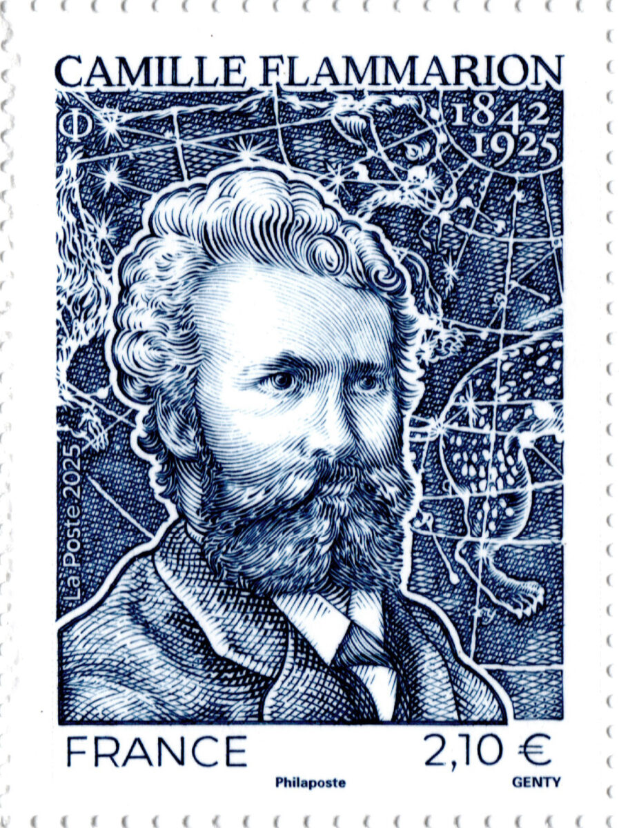 Camille Flammarion, 2025 (création et gravure de Louis Genty, impression taille-douce, d'après photo Musée de la ville de Paris, Musée Carnavalet Paris, © Archives Charmet / Bridgeman Images) (©La Poste/ L.Genty)