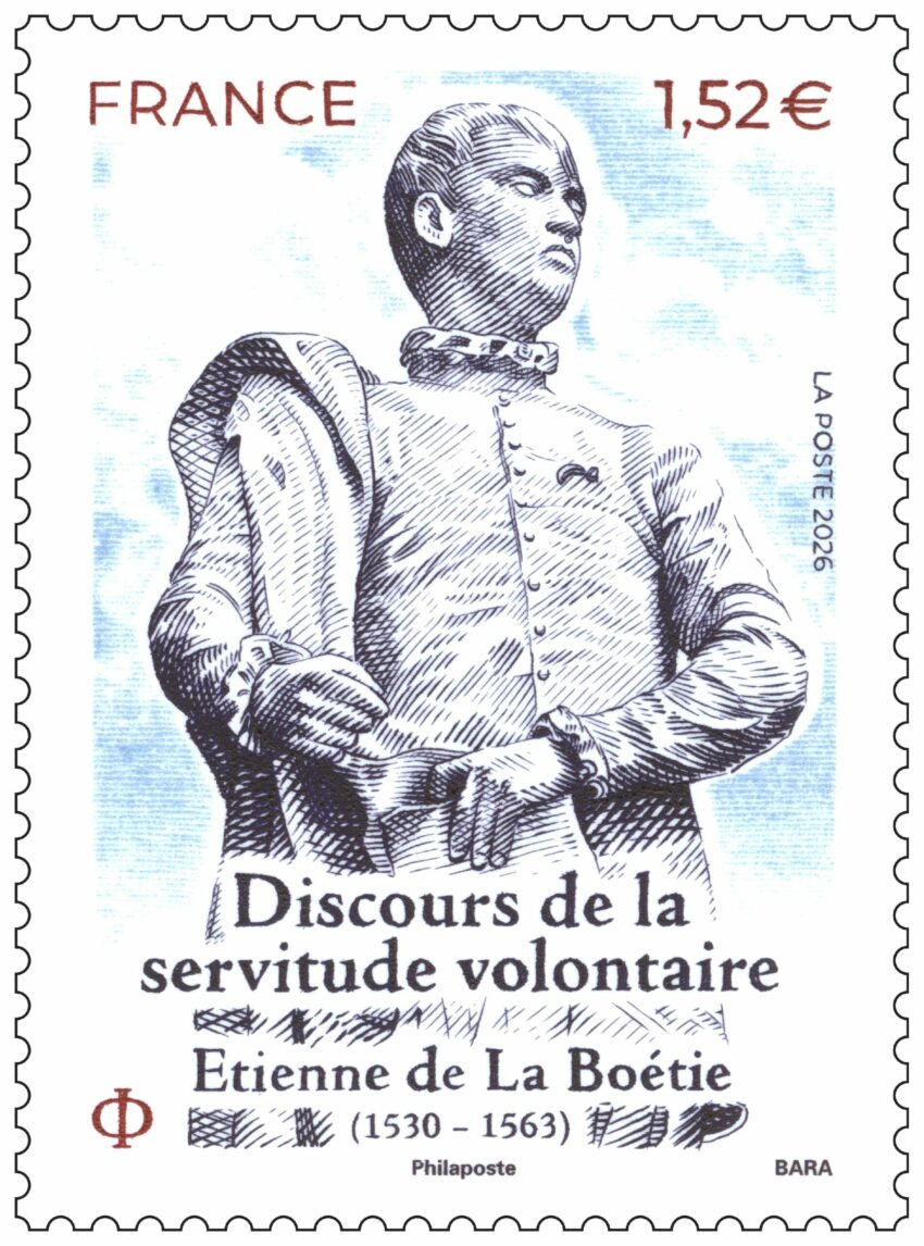 Pierre Bara dédicace le timbre Etienne de La Boétie