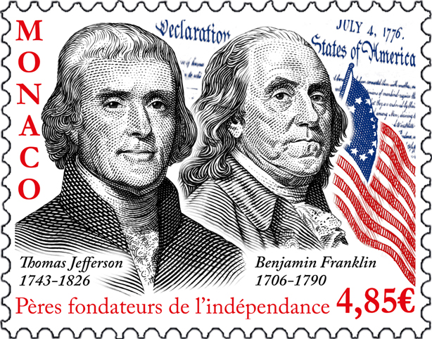 Sophie Beaujard grave le timbre Thomas Jefferson et Benjamin Franklin