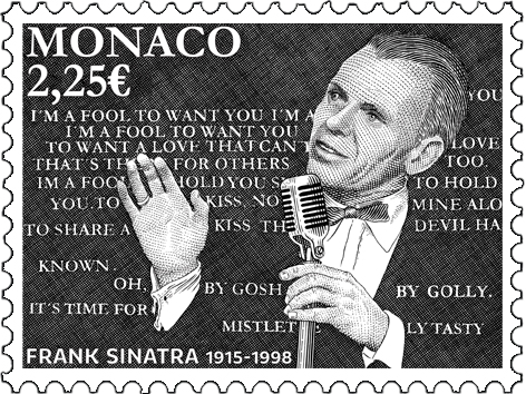 Pierre Bara grave le timbre Frank Sinatra dessiné par Martin Mörck
